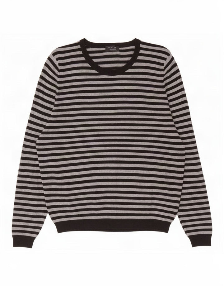 Zara Top masculino manga comprida XL cinza listrado viscose