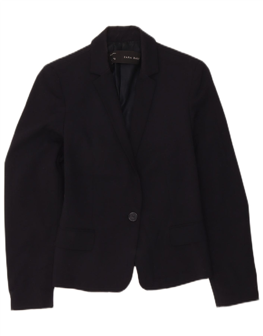 Jaqueta blazer feminina Zara com 1 botão Reino Unido 12 poliéster azul marinho médio