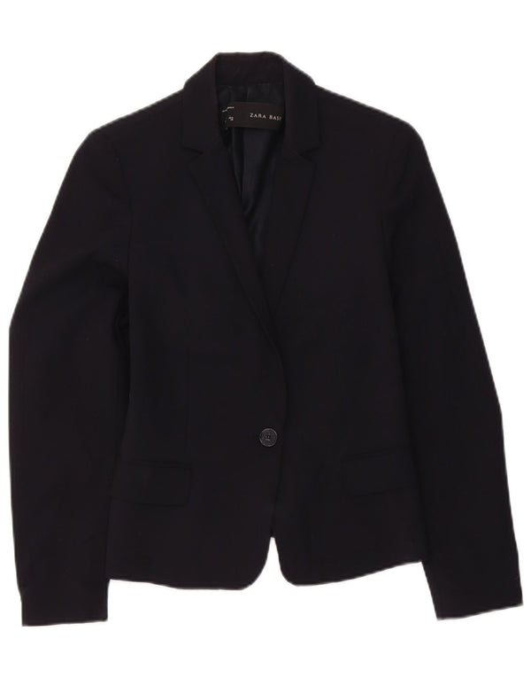 Jaqueta blazer feminina Zara com 1 botão Reino Unido 12 poliéster azul marinho médio