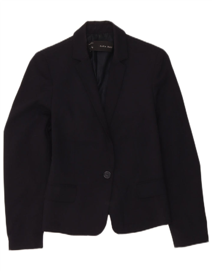 Jaqueta blazer feminina Zara com 1 botão Reino Unido 12 poliéster azul marinho médio