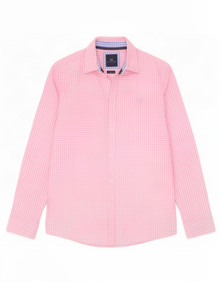 Camisa masculina clássica de ajuste da Crew Clothing algodão guingão rosa médio
