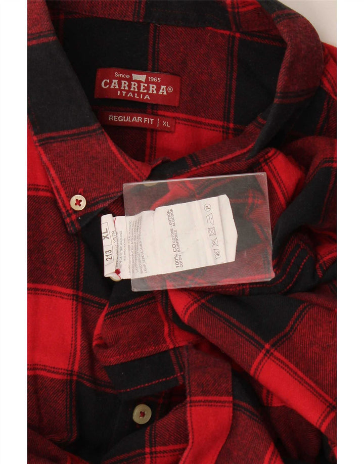 Camisa masculina de flanela Carrera Regular Fit XL algodão guingão vermelho