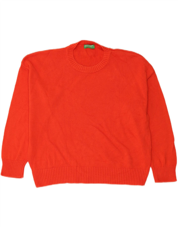 Suéter feminino Benetton com gola redonda grande, Reino Unido 14, algodão vermelho médio