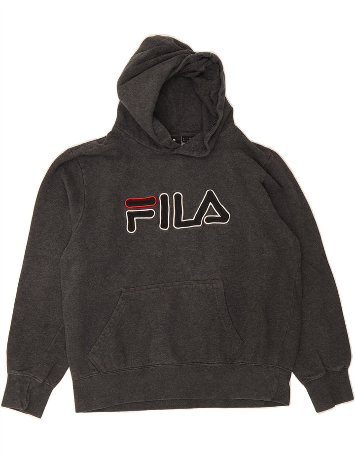 FILA Womens Graphic Hoodie Jumper UK 14 Large Grey Cotton Vintage Fila and Second-Hand Fila from Messina Hembry 