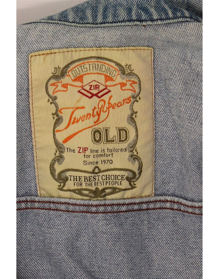 Jaqueta jeans masculina vintage UK 14 floral azul médio