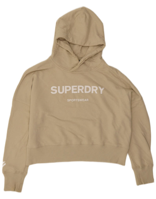 Superdry Womens Crop Oversized Hoodie Jumper Reino Unido 12 Algodão Bege Médio