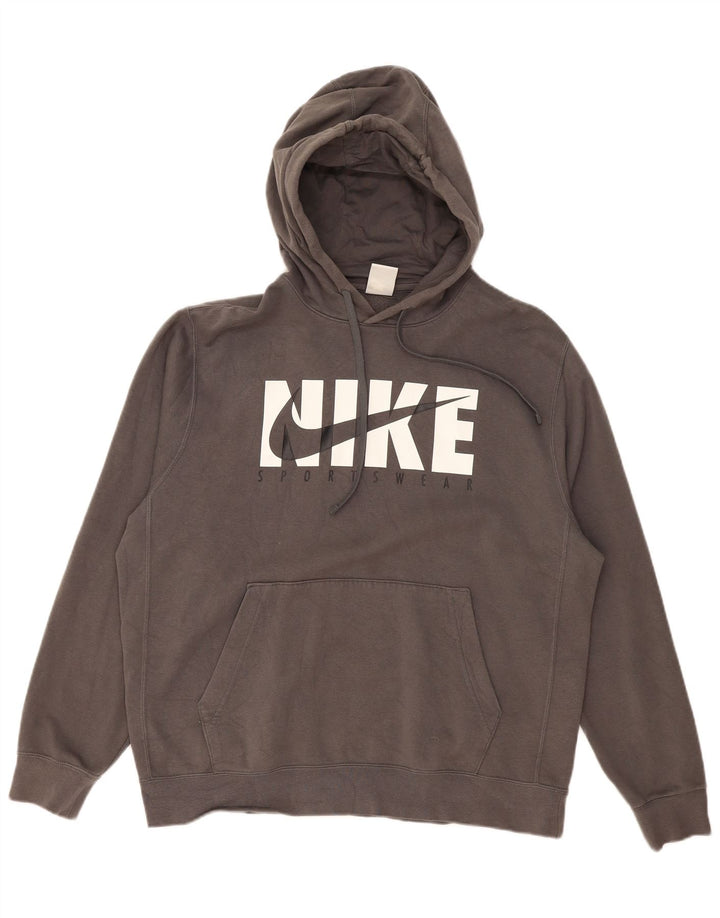 NIKE Mens Graphic Hoodie Jumper Grande Algodão Cinza