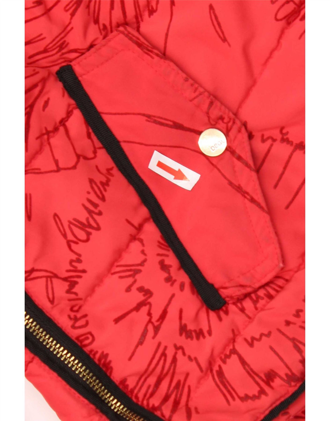 Jaqueta acolchoada com capuz feminina Desigual EU 44 XL poliéster floral vermelho