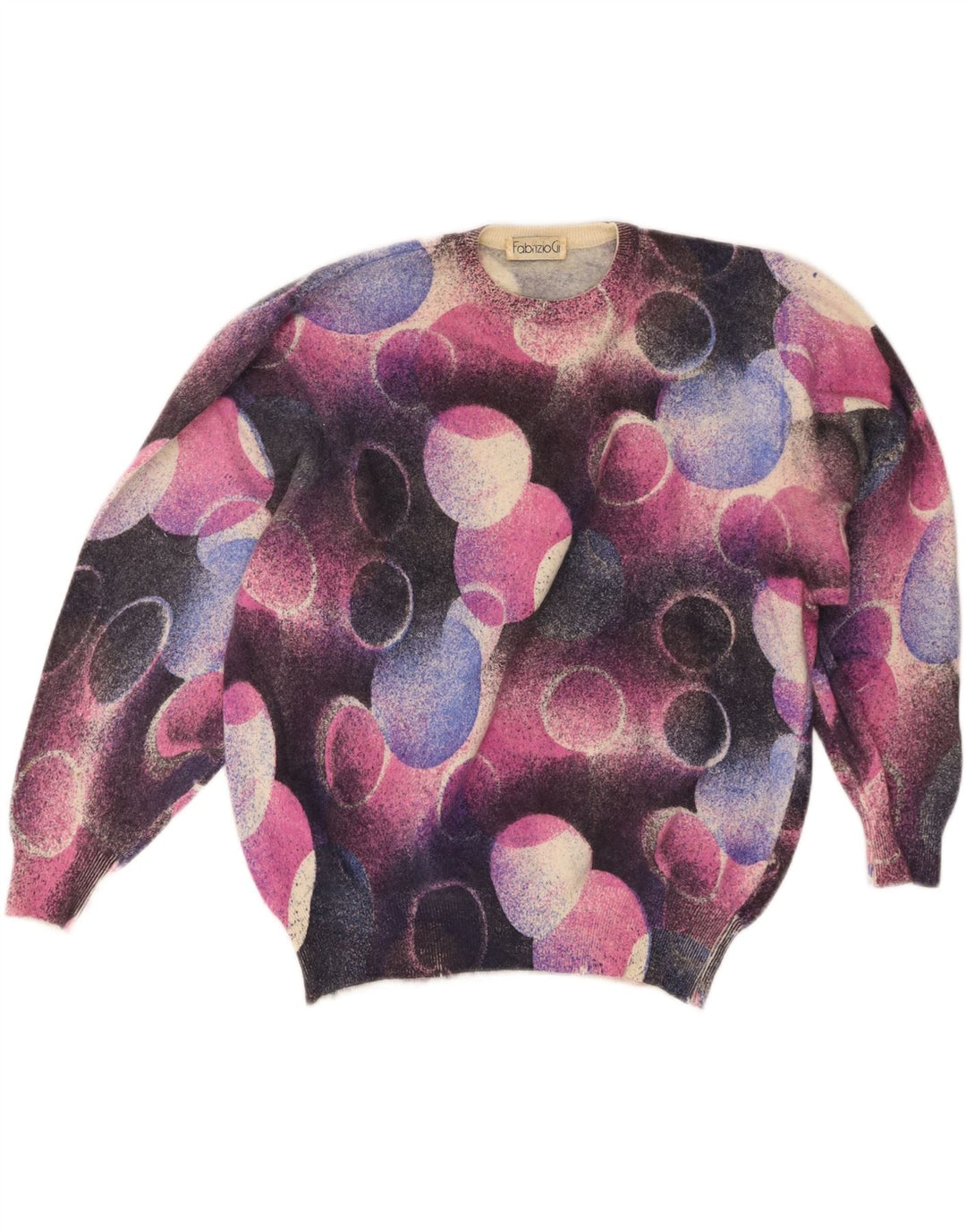 Suéter feminino vintage com gola redonda Reino Unido 16 grande angorá multicolorido