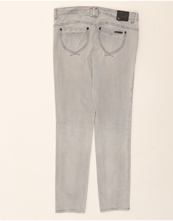 Calça jeans feminina cintura baixa Armani Exchange US 6 médio W28 L28 algodão cinza