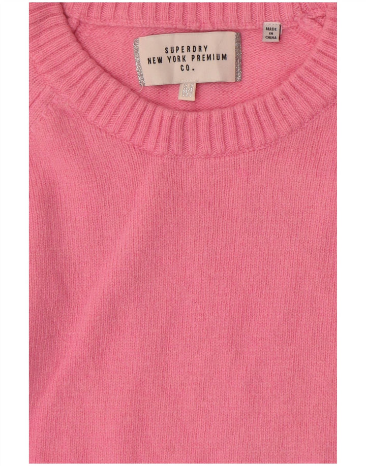 Suéter feminino Superdry com gola redonda, Reino Unido 14, rosa médio