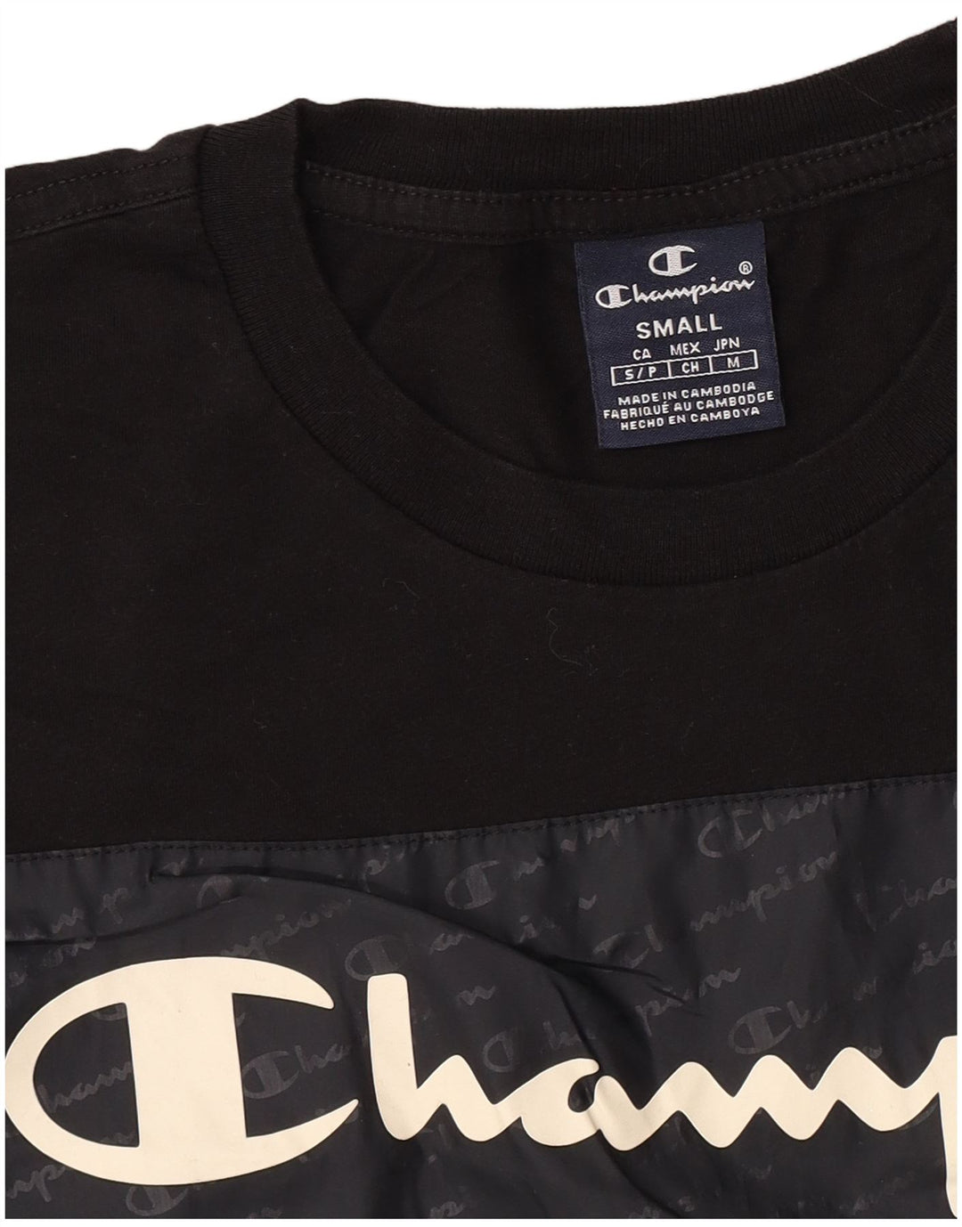 Camiseta masculina com estampa gráfica Champion pequeno bloco colorido preto
