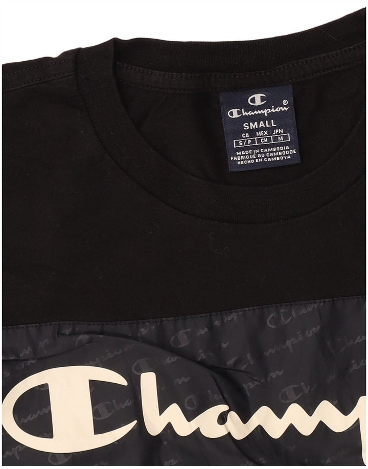 Camiseta masculina com estampa gráfica Champion pequeno bloco colorido preto