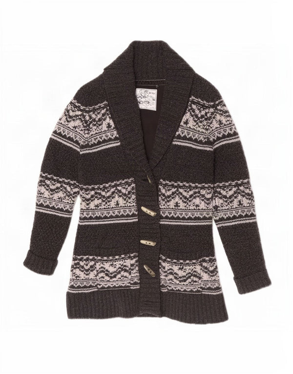 Suéter cardigã feminino Fat Face UK 12 cinza médio Fair Isle Lambswool