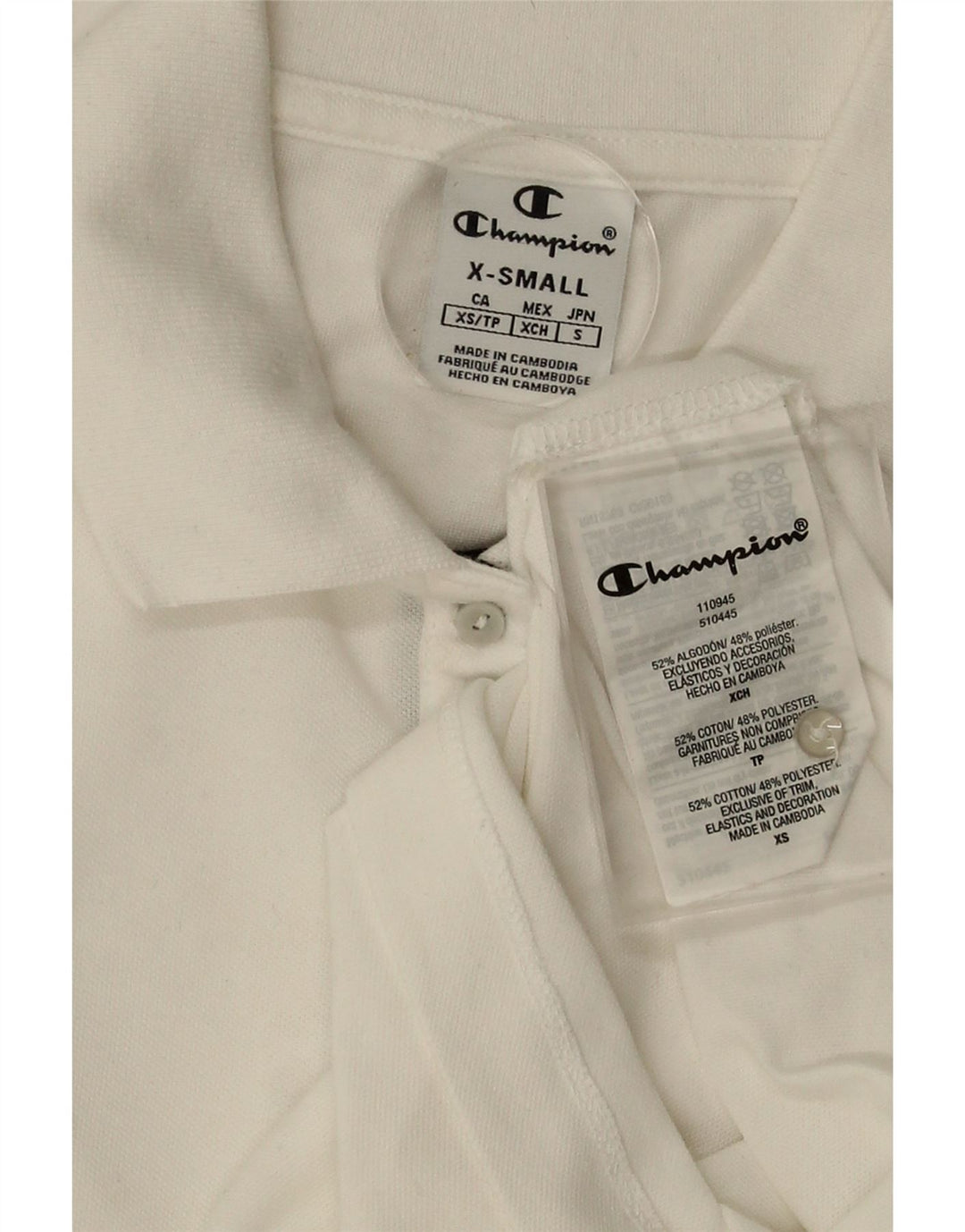 CHAMPION Womens Polo Shirt UK 6 XS White Cotton Vintage Champion and Second-Hand Champion from Messina Hembry 