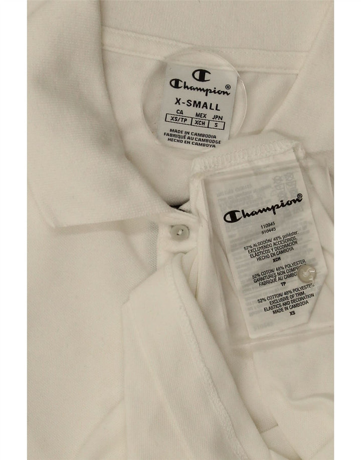 CHAMPION Womens Polo Shirt UK 6 XS White Cotton Vintage Champion and Second-Hand Champion from Messina Hembry 