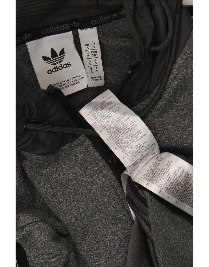 Suéter masculino Adidas com capuz e zíper gráfico pequeno cinza colorido bloco de poliéster