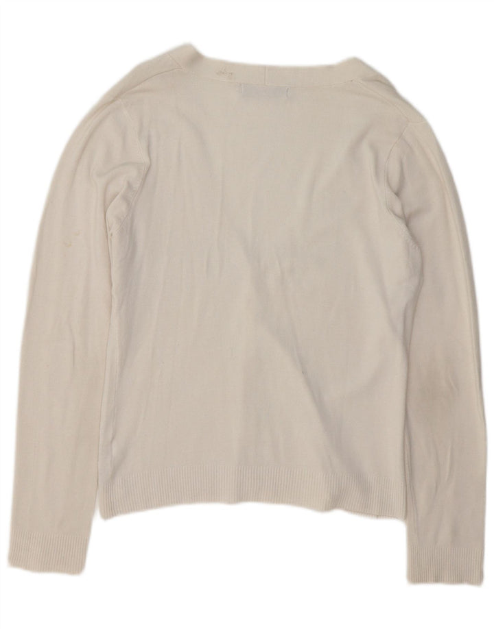 Suéter cardigã feminino Zara Reino Unido 16 grande rayon branco