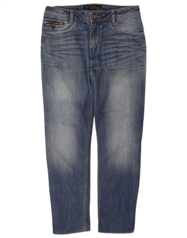 Guess Mens Straight Jeans W32 L29 Azul Algodão