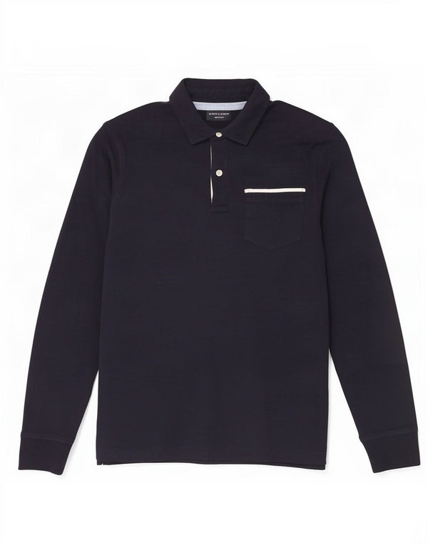 Tommy Hilfiger Mens Long Sleeve Custom Fit Polo Shirt Small Navy Blue