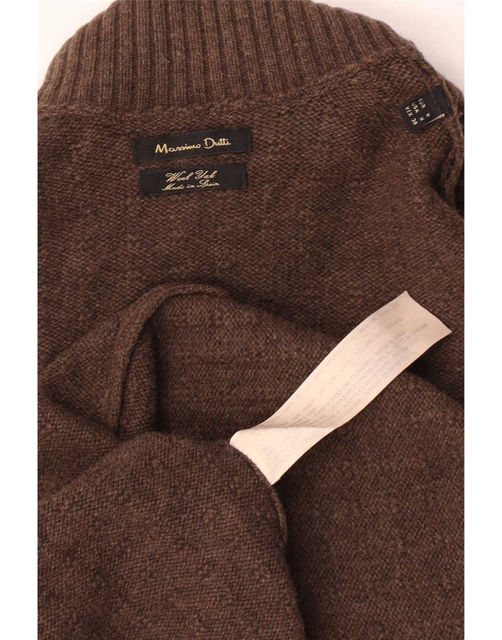Suéter feminino Massimo Dutti com gola redonda Reino Unido 12 lã marrom médio