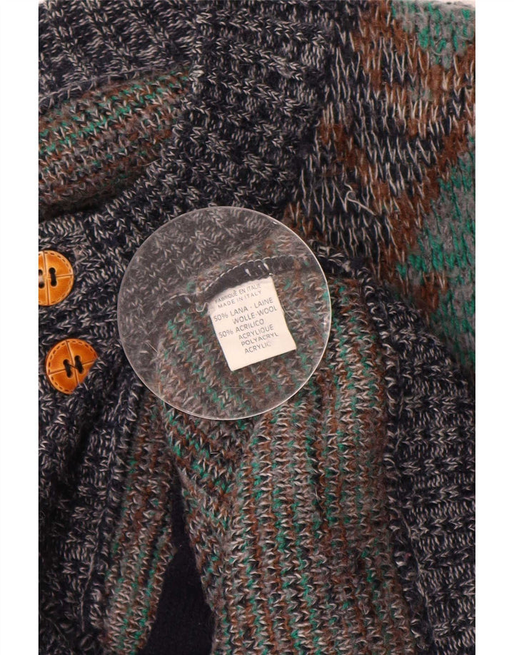 Suéter cardigã masculino vintage médio multicolorido Argyle/lã diamante