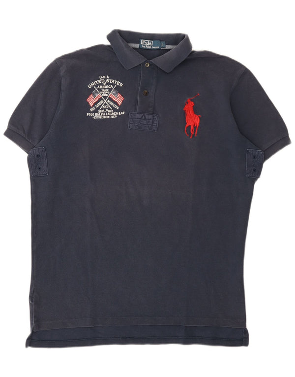 Polo Ralph Lauren Camisa masculina gráfica de rugby grande algodão azul marinho