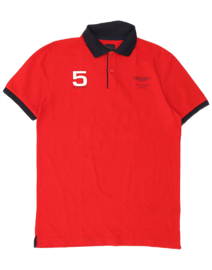 Hackett Camisa polo masculina gráfica de rugby de algodão vermelho médio