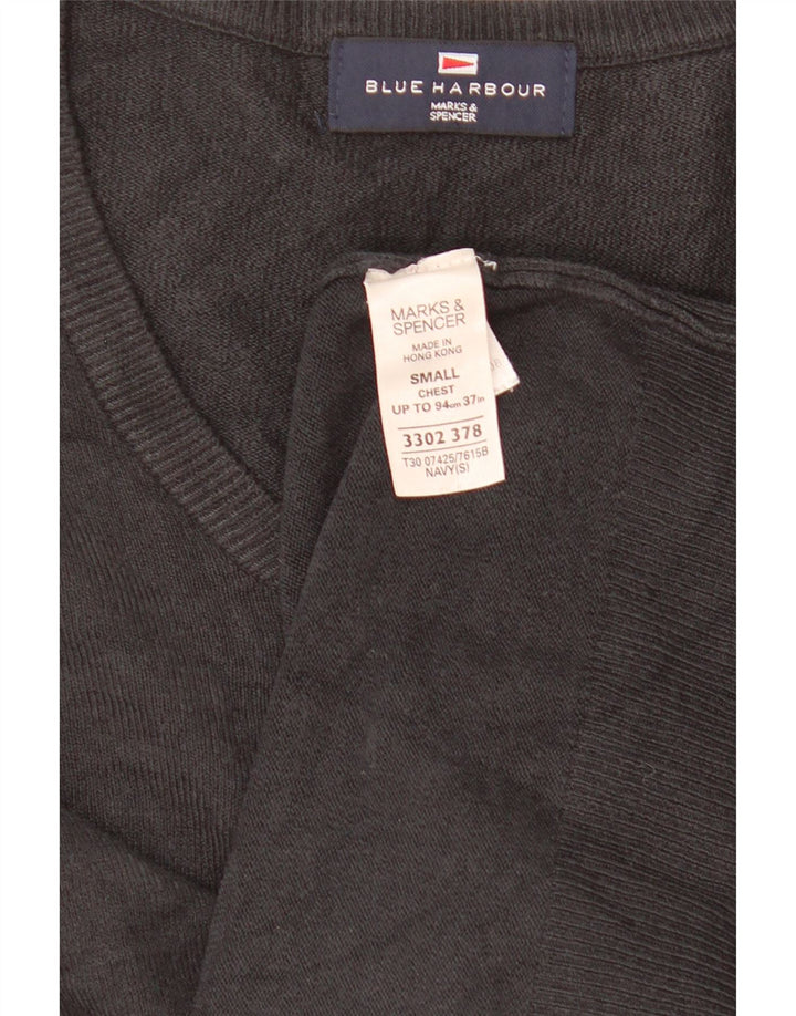 Suéter masculino Marks & Spencer Blue Harbor com decote em V pequeno cinza acrílico