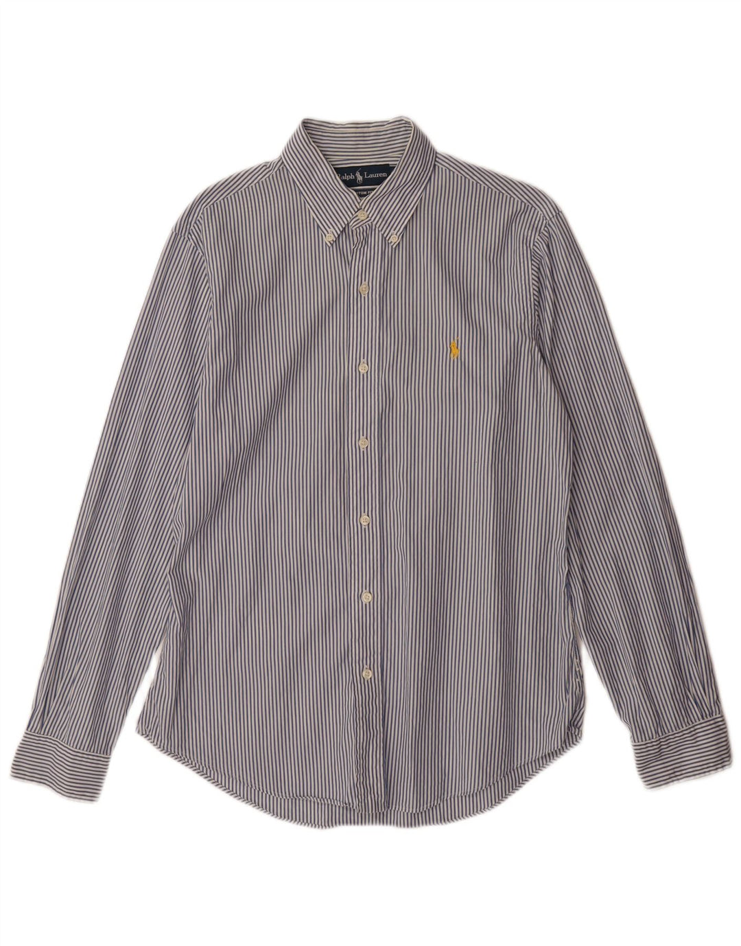 Camisa masculina de ajuste personalizado RALPH LAUREN de algodão listrado azul médio