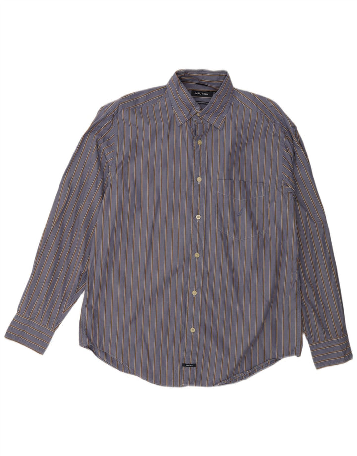 Camisa masculina Nautica de algodão listrado azul médio