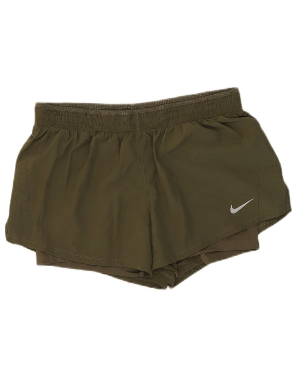 Shorts esportivos femininos Nike Dri Fit UK 14 grande poliéster cáqui