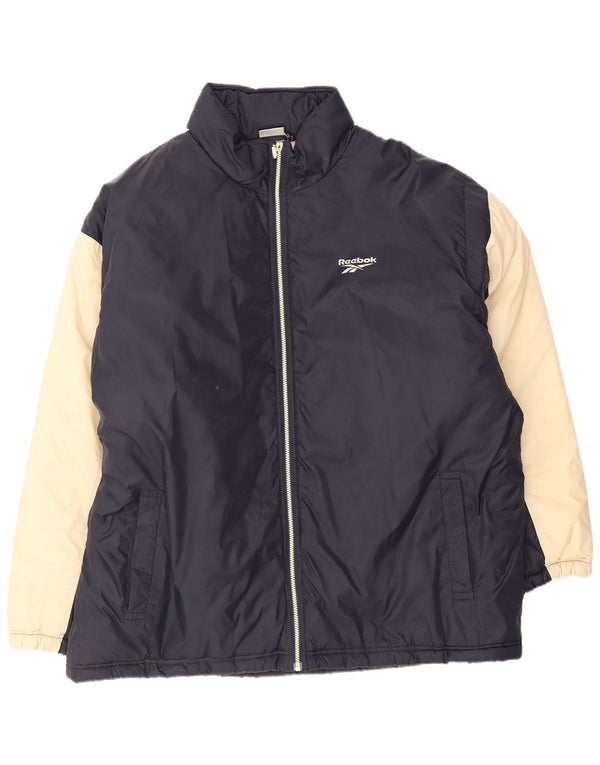 Jaqueta corta-vento masculina Reebok Graphic UK 42 XL azul marinho colorblock