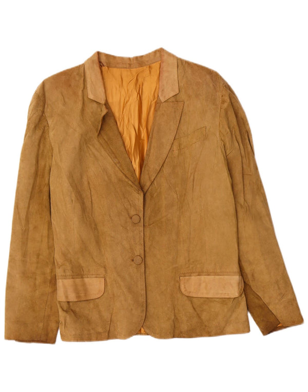 Jaqueta blazer feminina vintage de camurça com 2 botões Reino Unido 14 couro bege médio