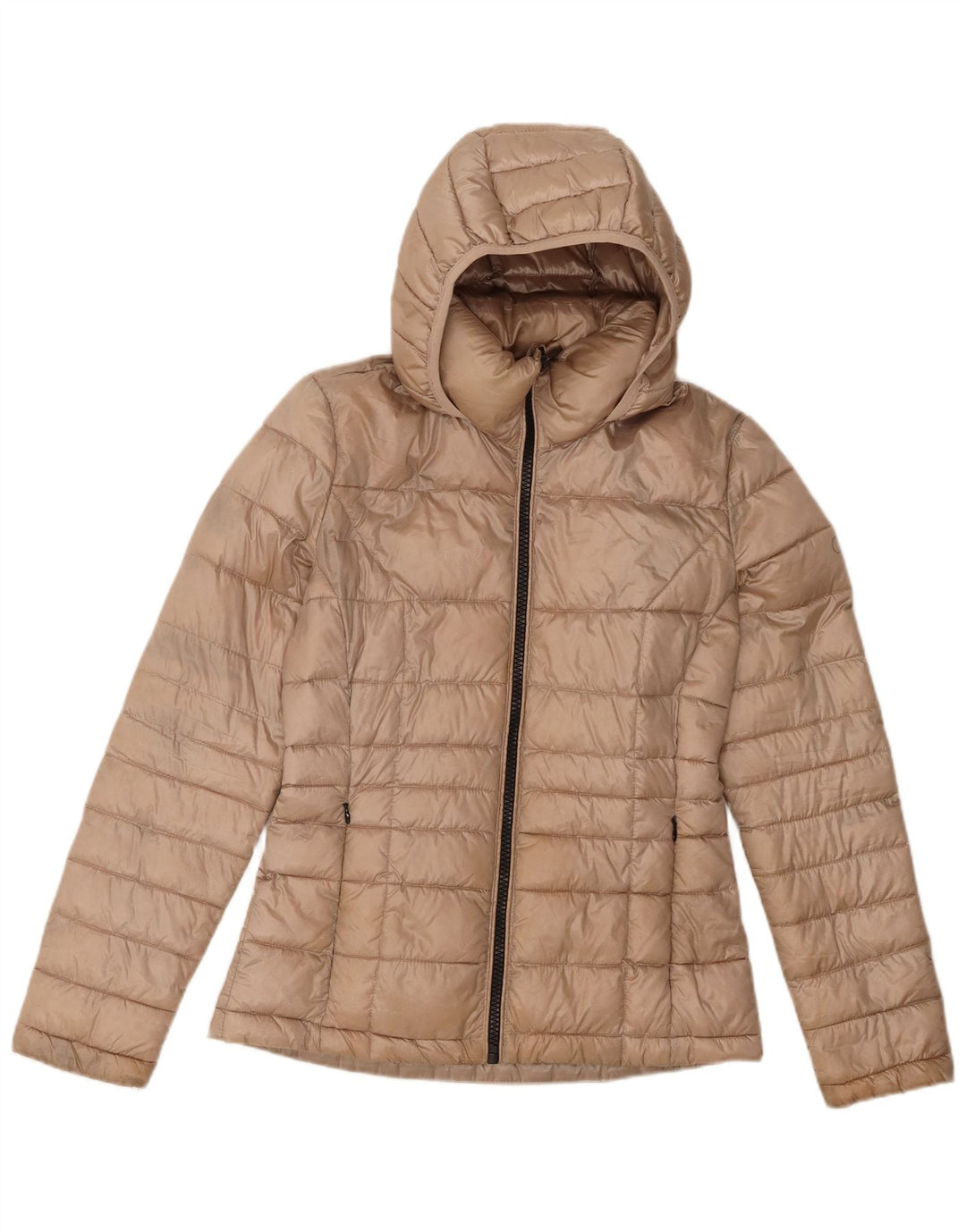 Jaqueta acolchoada com capuz feminina Calvin Klein UK 10 poliéster bege pequeno