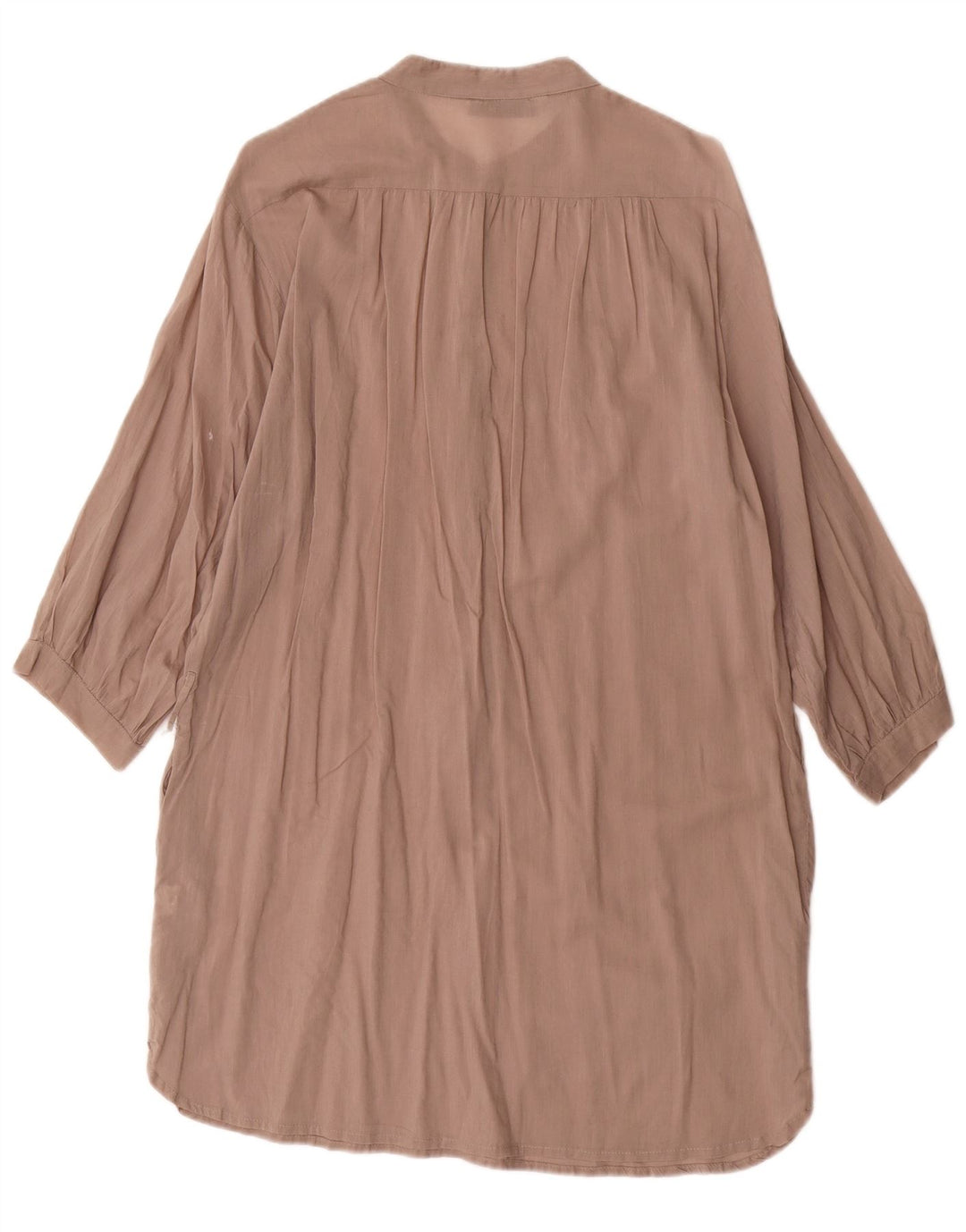 Vestido feminino Zara manga 3/4, Reino Unido 14, algodão marrom médio