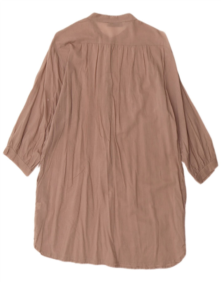 Vestido feminino Zara manga 3/4, Reino Unido 14, algodão marrom médio