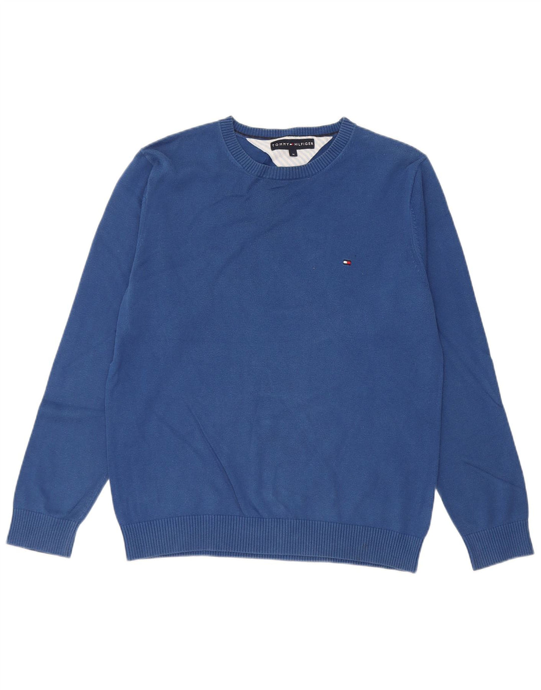 Suéter masculino Tommy Hilfiger regular fit com gola redonda de algodão azul médio