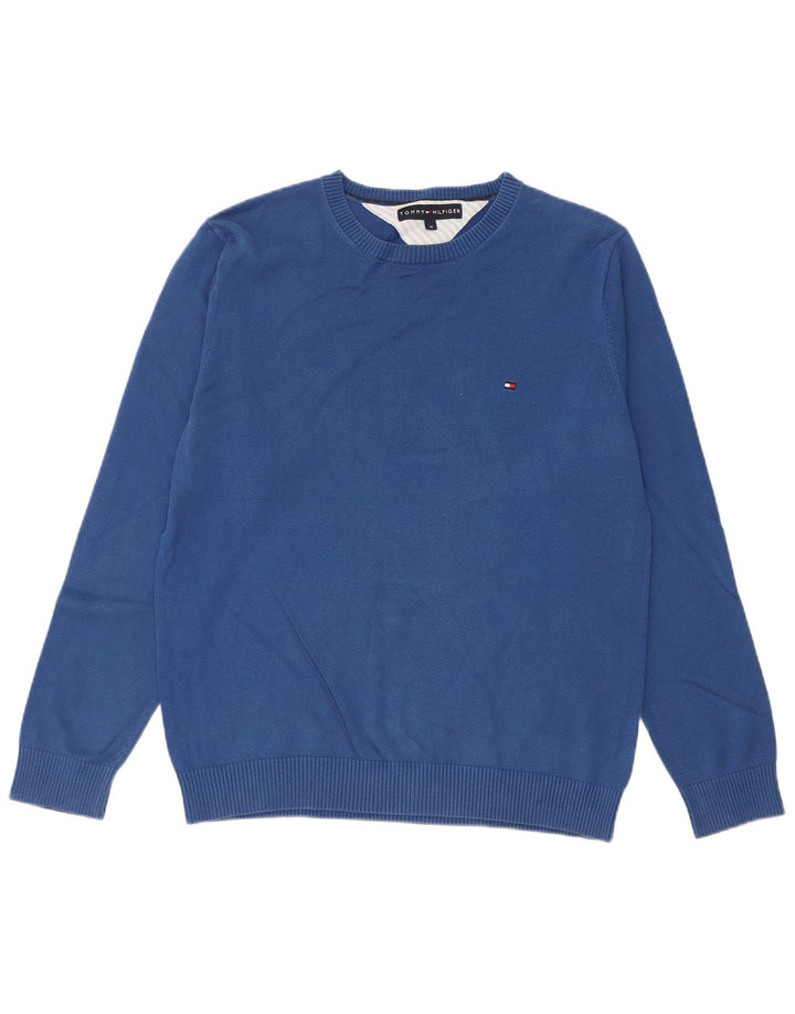 Suéter masculino Tommy Hilfiger regular fit com gola redonda de algodão azul médio