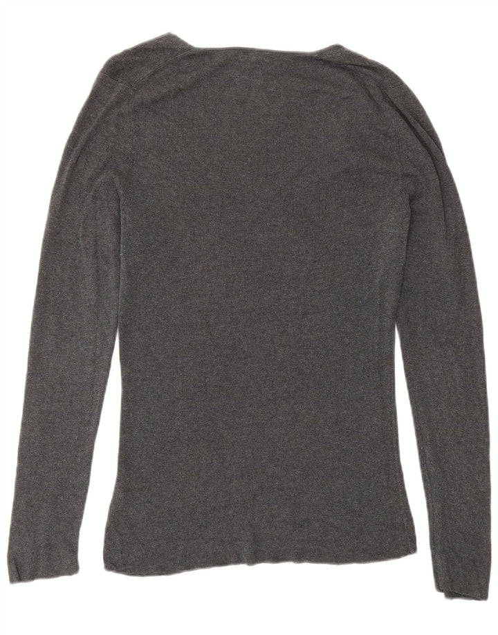 Suéter feminino JIGSAW com decote em V Reino Unido 12 algodão cinza médio