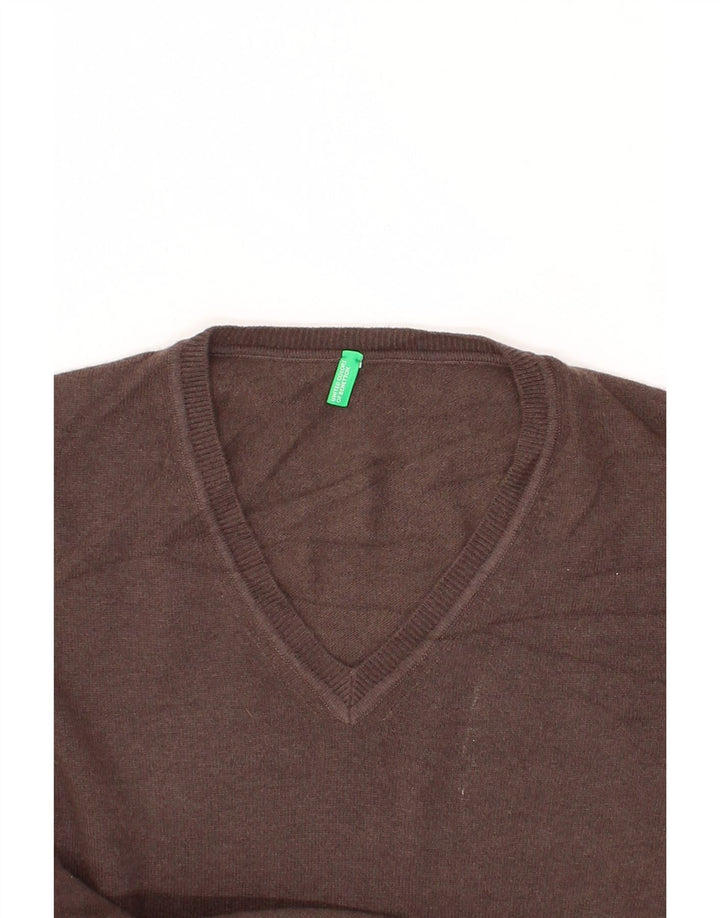 BENETTON Mens V-Neck Jumper Sweater XL Brown Wool Vintage Benetton and Second-Hand Benetton from Messina Hembry 