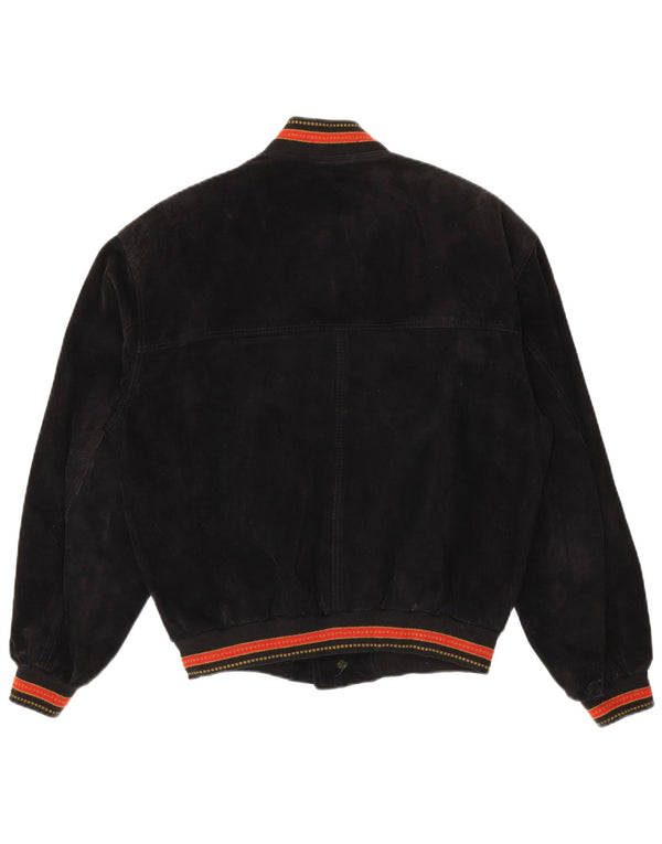 Jaqueta bomber masculina vintage de camurça IT 48 couro listrado preto médio