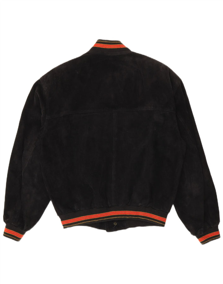 Jaqueta bomber masculina vintage de camurça IT 48 couro listrado preto médio