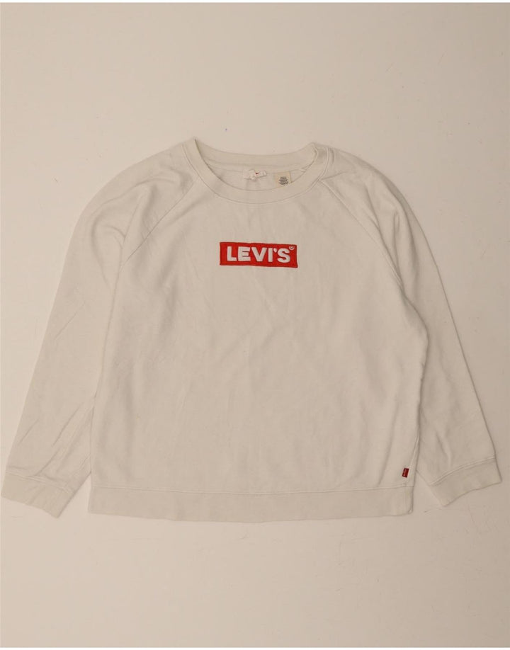 LEVI'S Womens Graphic Sweatshirt Jumper UK 14 Medium White Cotton Vintage Levi's and Second-Hand Levi's from Messina Hembry 