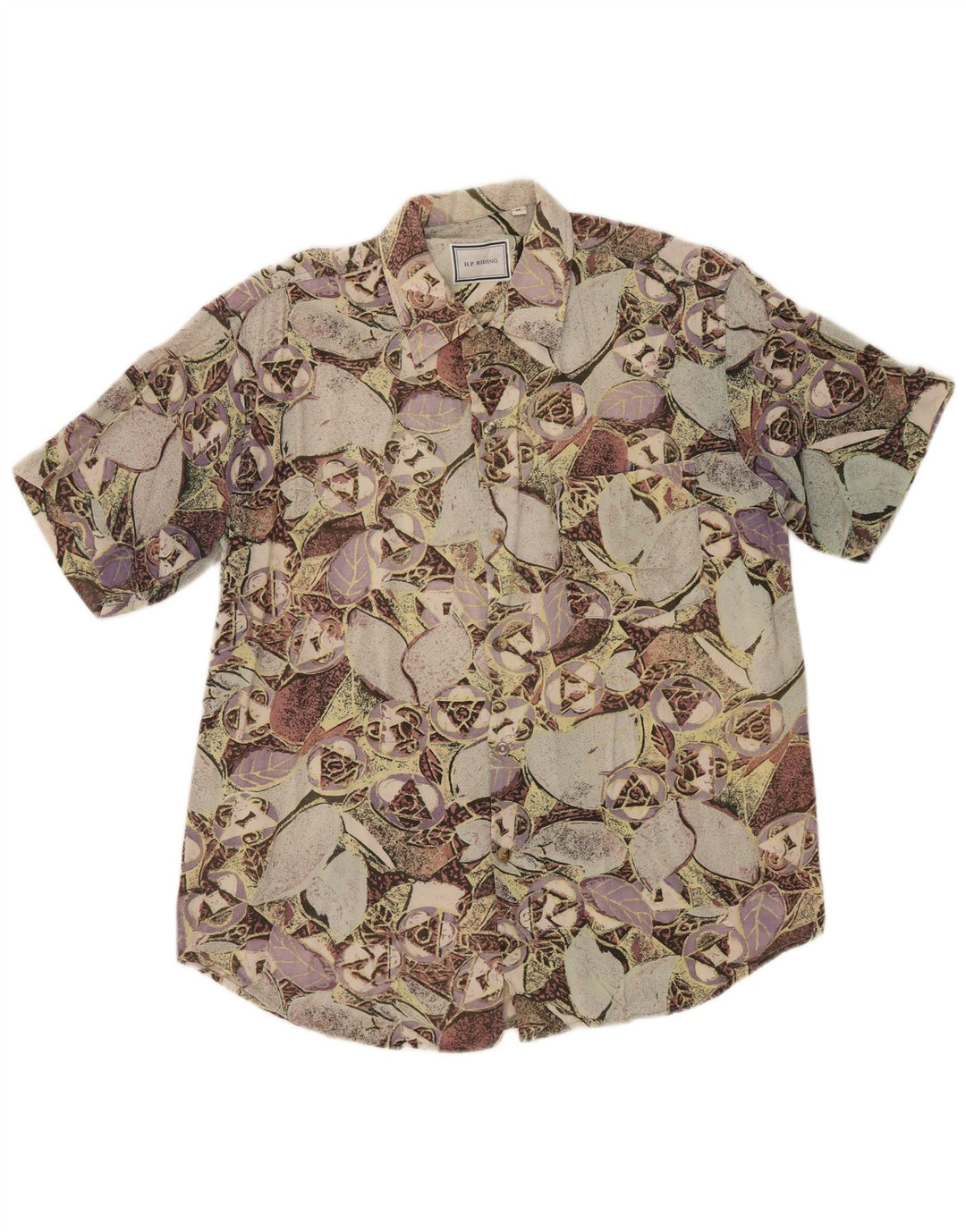 Camisa masculina vintage de manga curta média viscose floral multicolorida