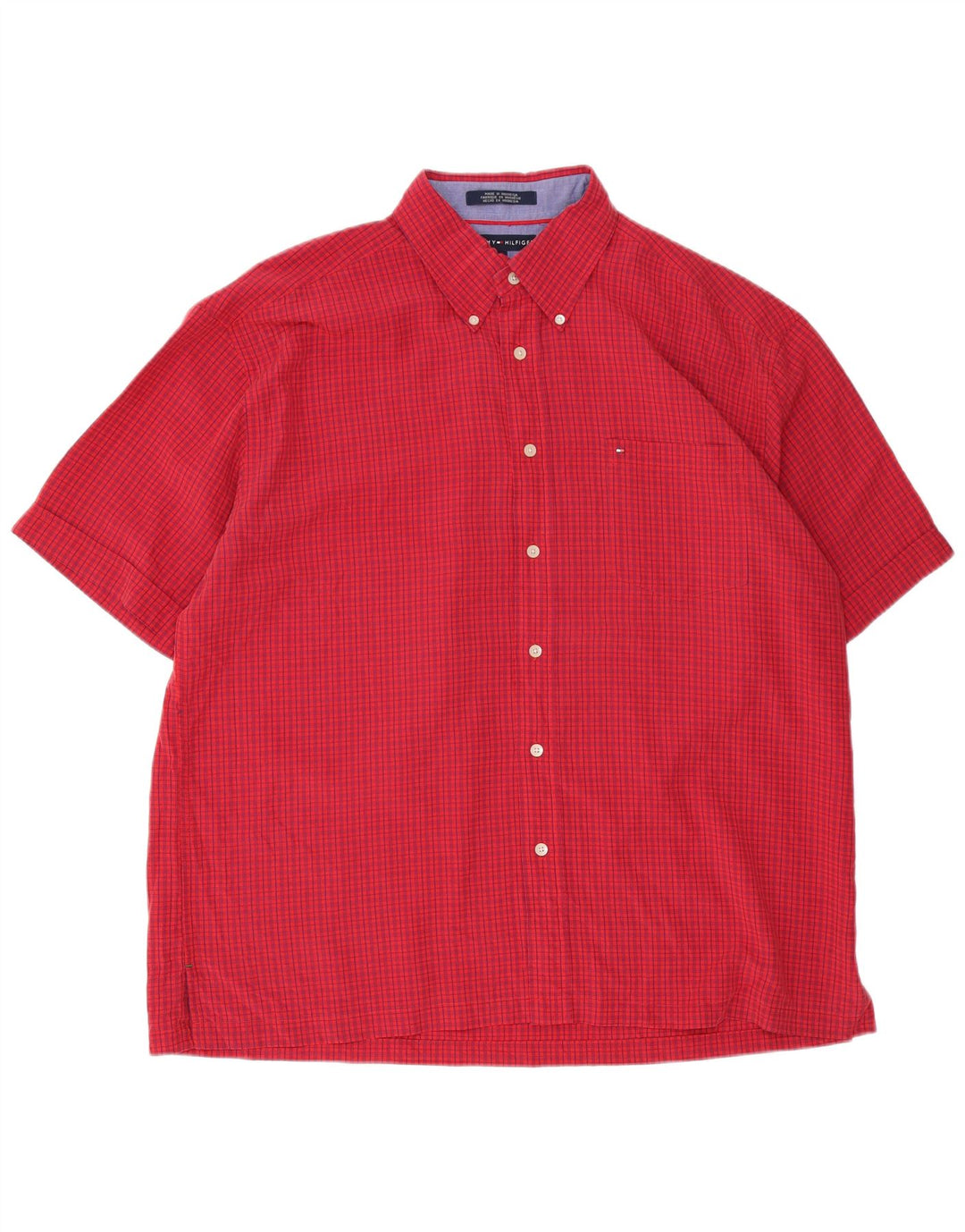 Camisa masculina de manga curta Tommy Hilfiger XL vermelha Gingham Rayon