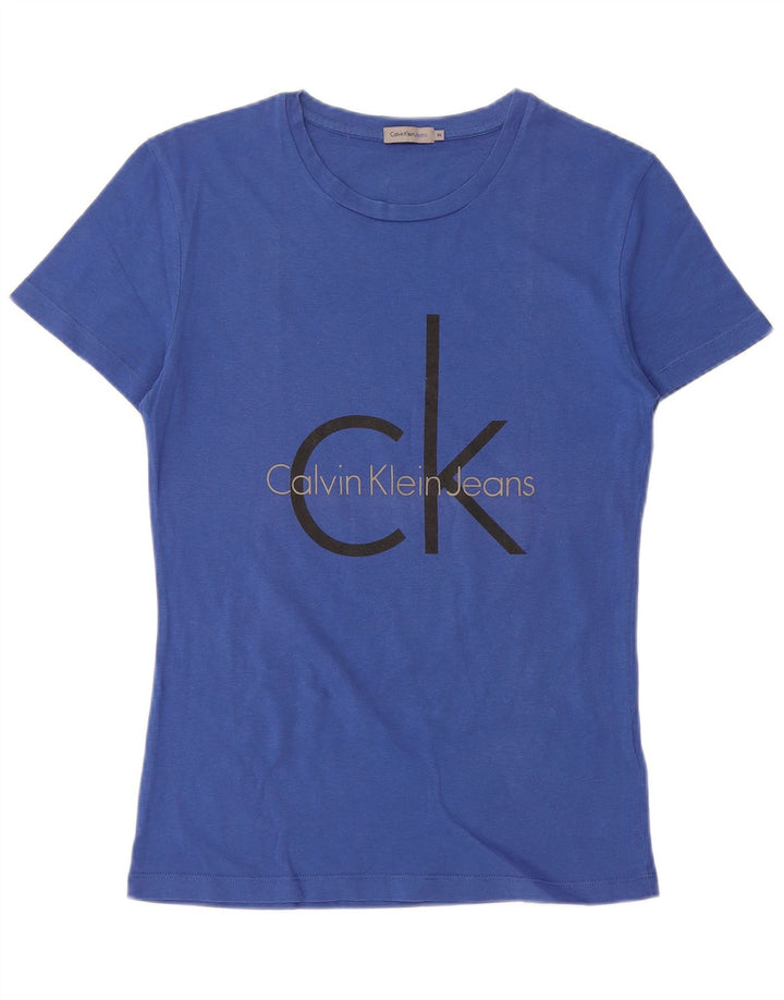 Camiseta feminina CALVIN KLEIN JEANS com estampa gráfica UK 12 algodão azul médio