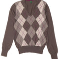 Suéter feminino Benetton com decote em V Reino Unido 10 pequeno cinza Argyle / diamante