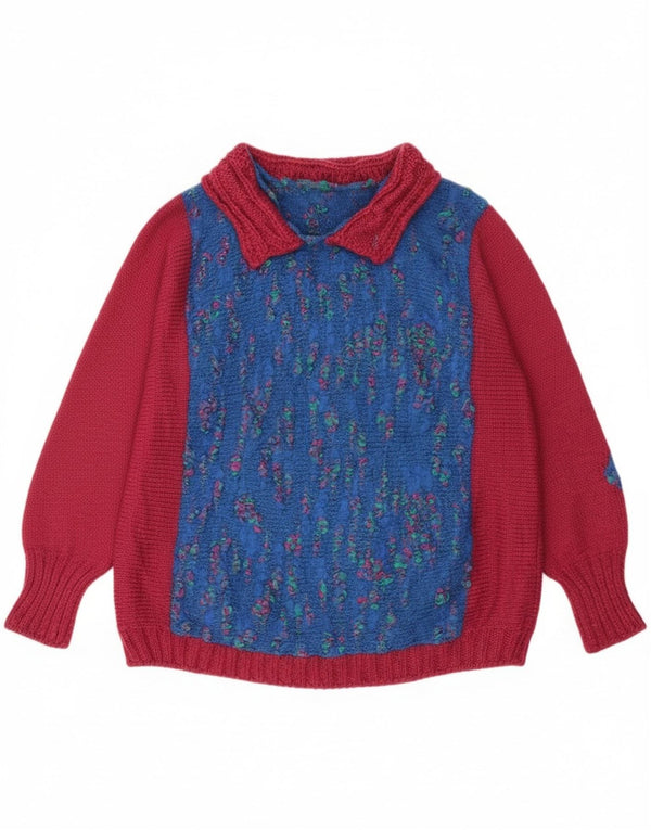 Vintage Womens Polo Neck Jumper Sweater UK 14 Medium Burgundy Colourblock