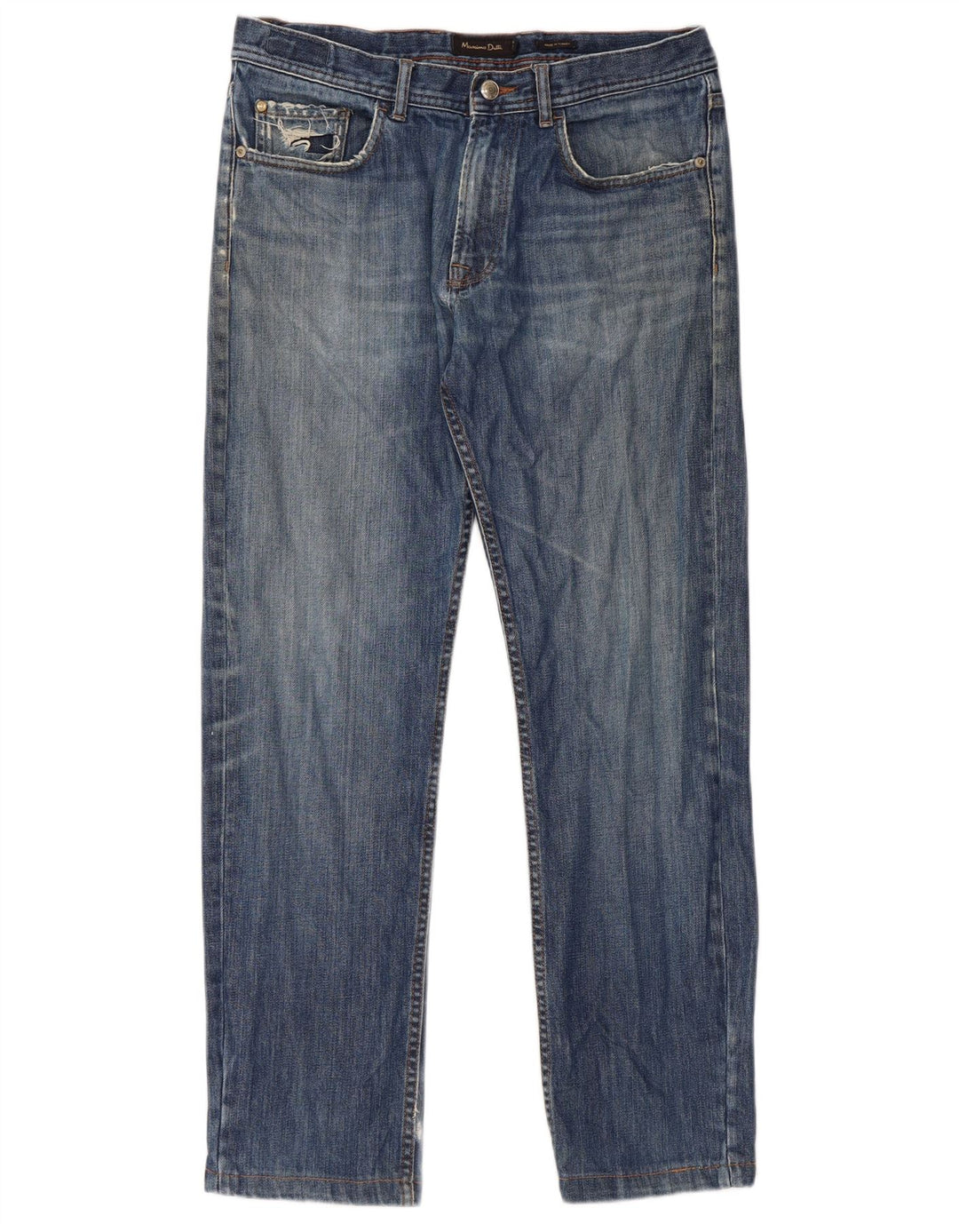 Calça jeans reta masculina Massimo Dutti desgastada UE 42 grande W32 L29 azul